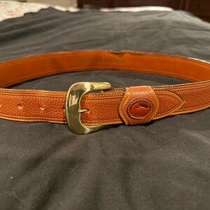Dooney & Bourke Cognac Pebbled Leather Belt with Gold-Tone Buckle